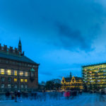 Town Hall Square in Copenhagen at dusk