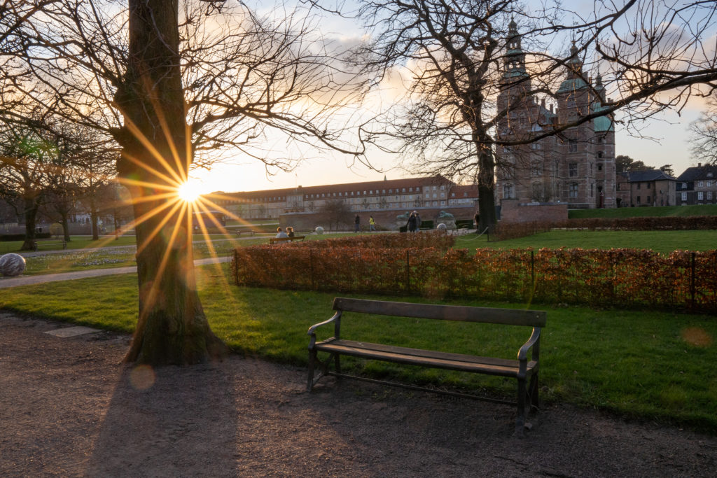 King's Garden Copenhagen -Sunset bench at Rosenborg Castle